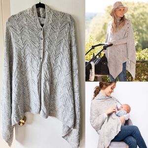 NWOT Seraphine Cable Knit Nursing Cover Poncho Sweater Gray Nylah